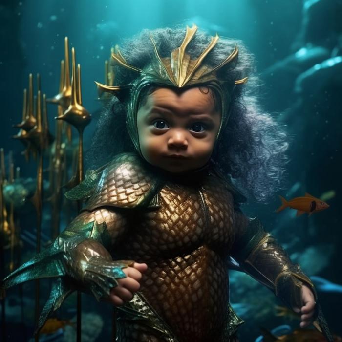Aquaman recréé en version bébé par une IA.