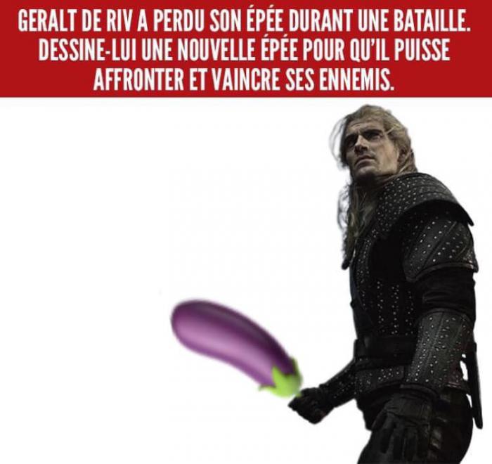 Geralt qui tient une aubergine