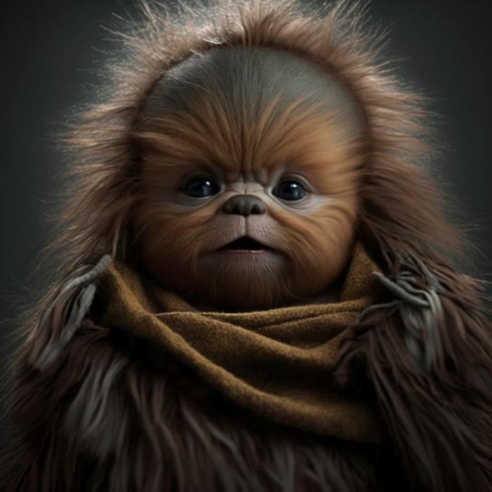 Chewbacca de Star Wars recréé en version bébé par une IA.
