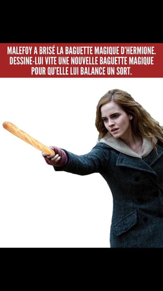 Hermione avec une baguette de pain
