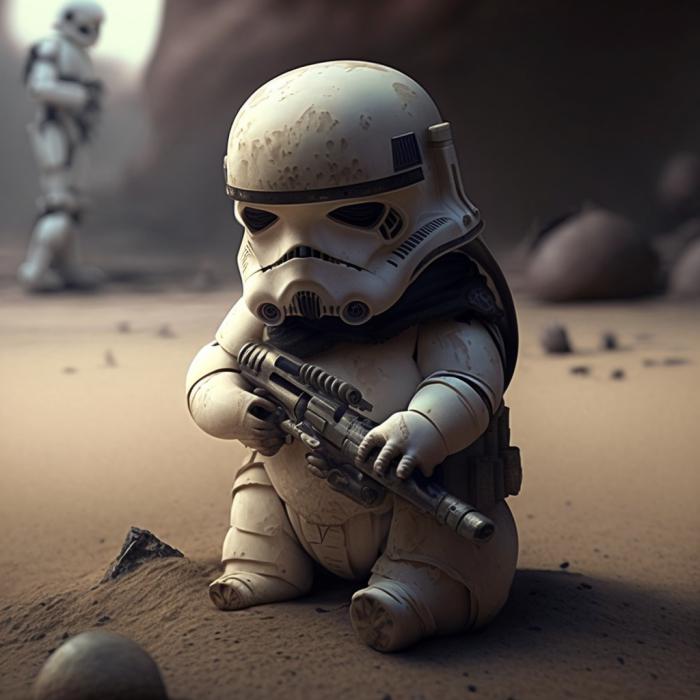 Stormtrooper de Star Wars recréé en version bébé par une IA.
