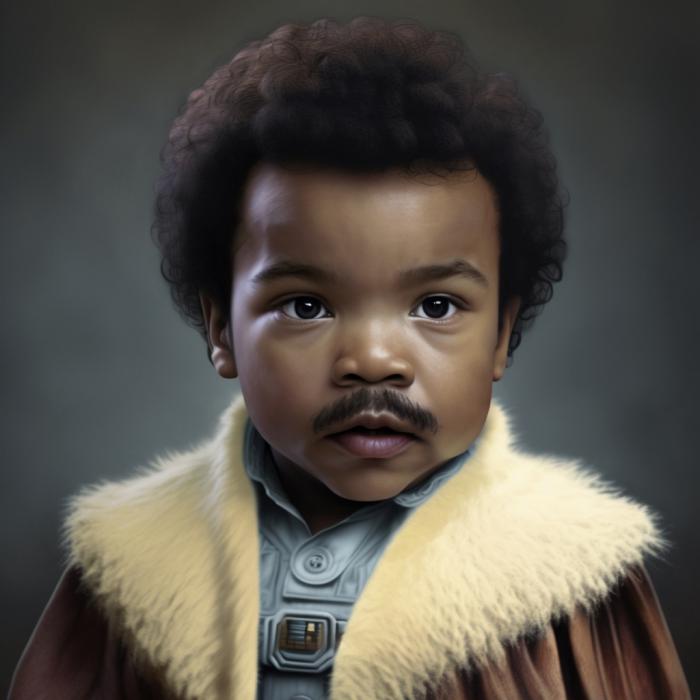 Lando Calrissian de Star Wars recréé en version bébé par une IA.