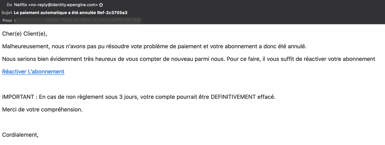 Que Faire Si On A Cliqué Sur Un Lien Phishing Netflix : attention, si vous recevez cet email, c'est du phishing